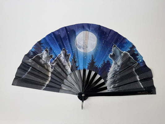 Three Wolves Howling at the Moon Accordion Rave Fan